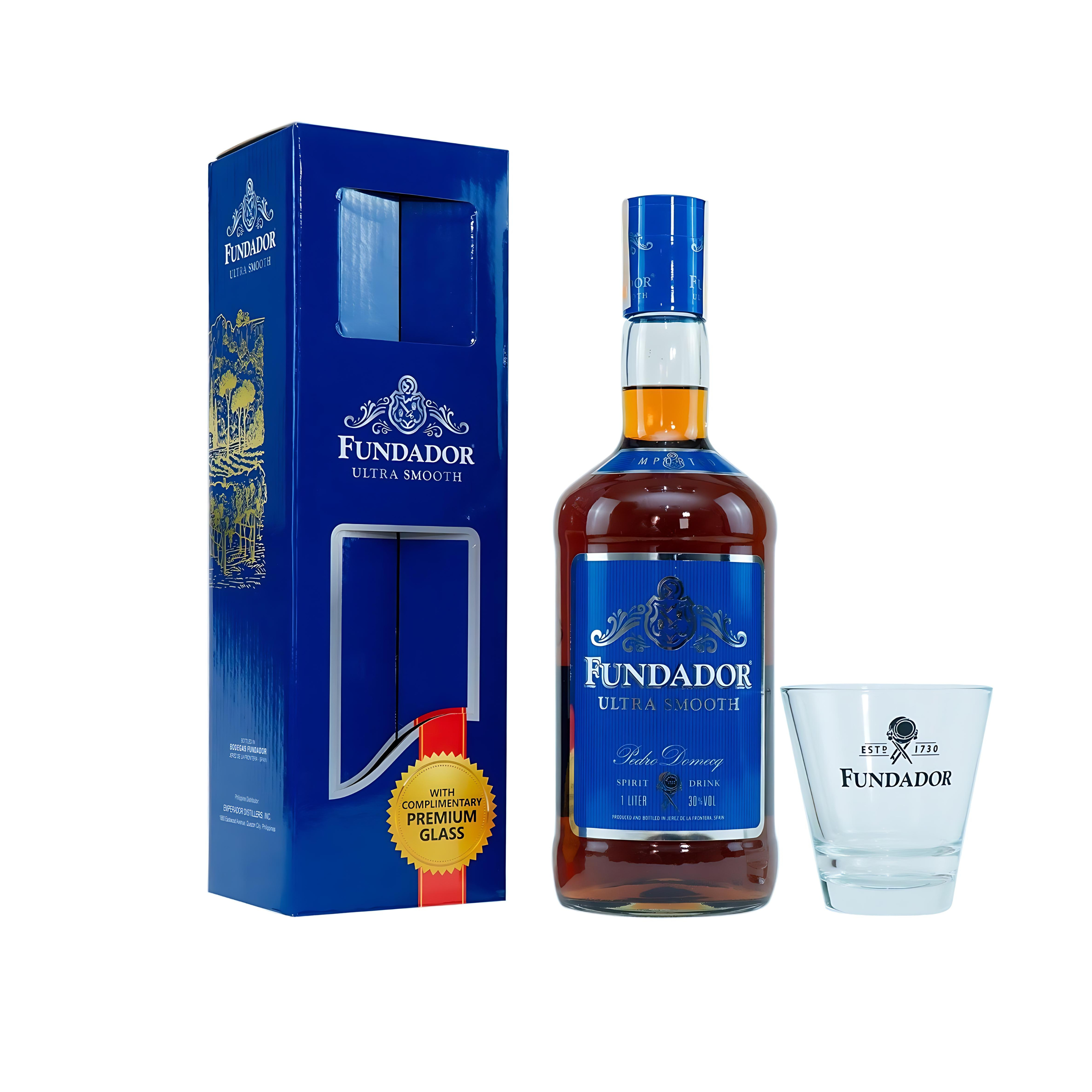 Fundador Ultra Smooth, 1L with Free premium Shot Glass in Gift Carton Box
