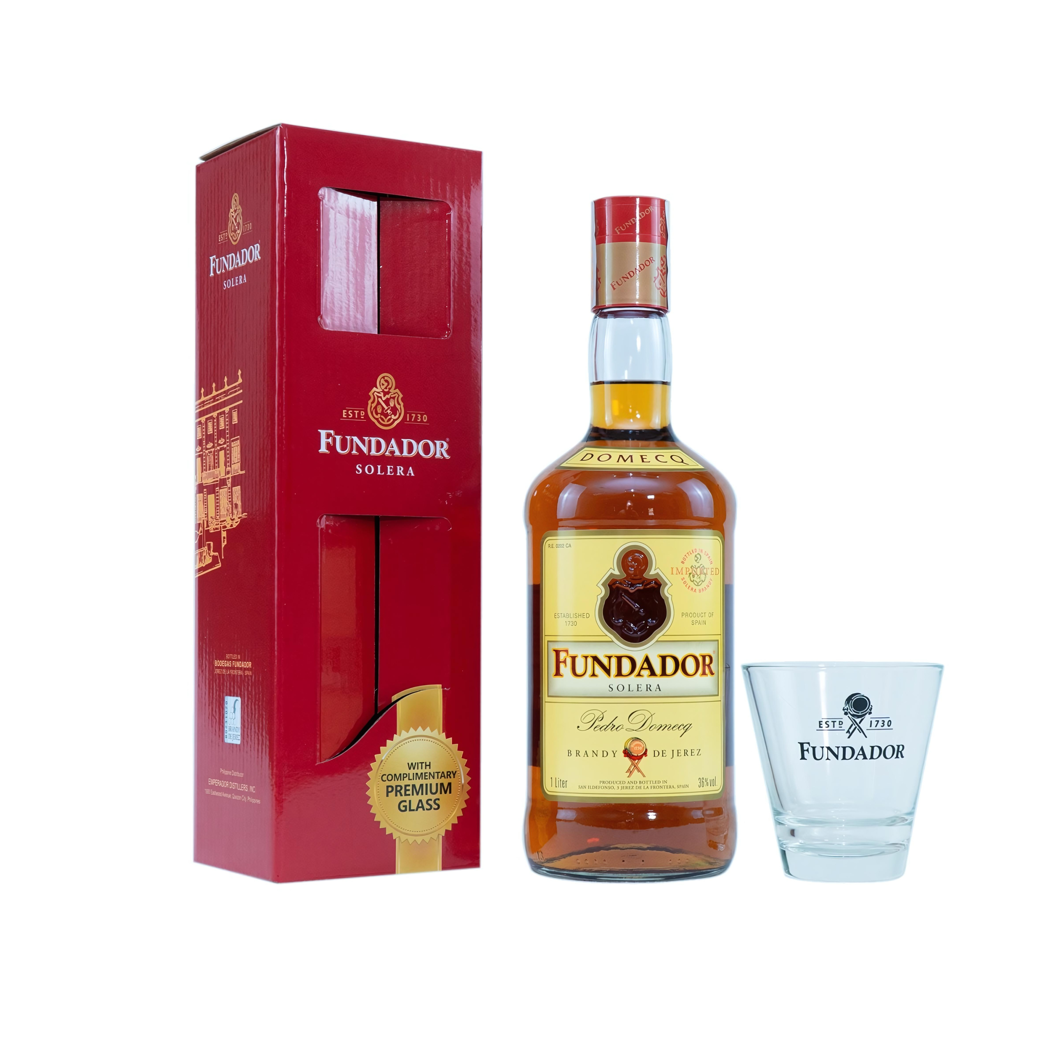 Fundador Solera, 1L with Free Premium Shot Glass in Carton Gift Box