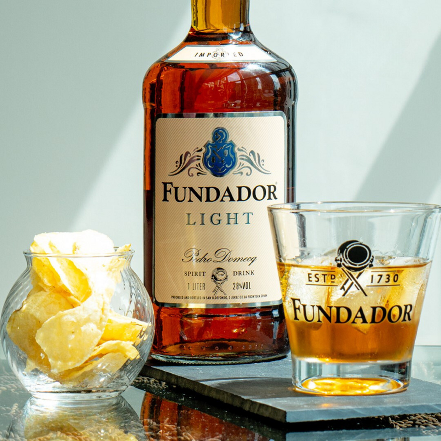 Fundador Light, 1L with Free Premium Shot Glass in Gift Carton Box