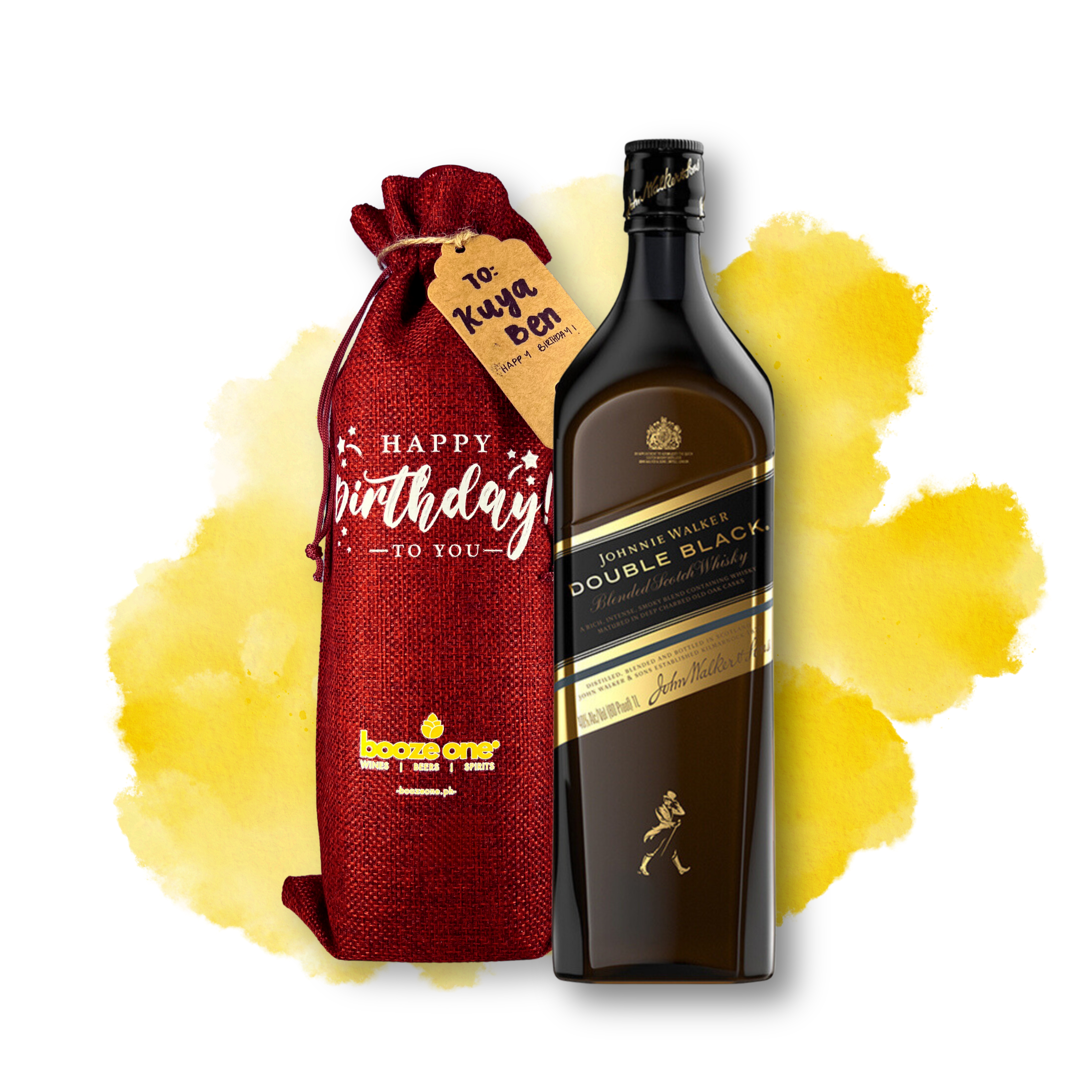 Johnnie Walker Double Black, 1L in Burlap Gift Bag