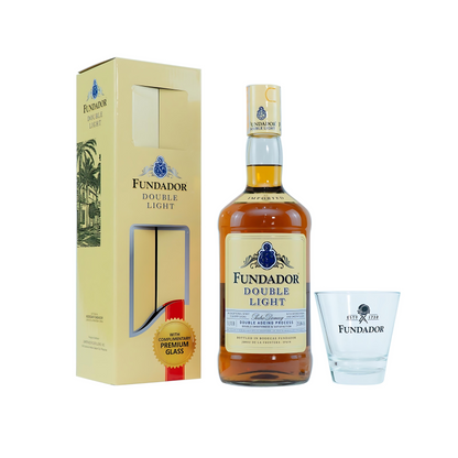 Fundador Double Light, 1L with Free Premium Shot Glass in Gift Carton Box