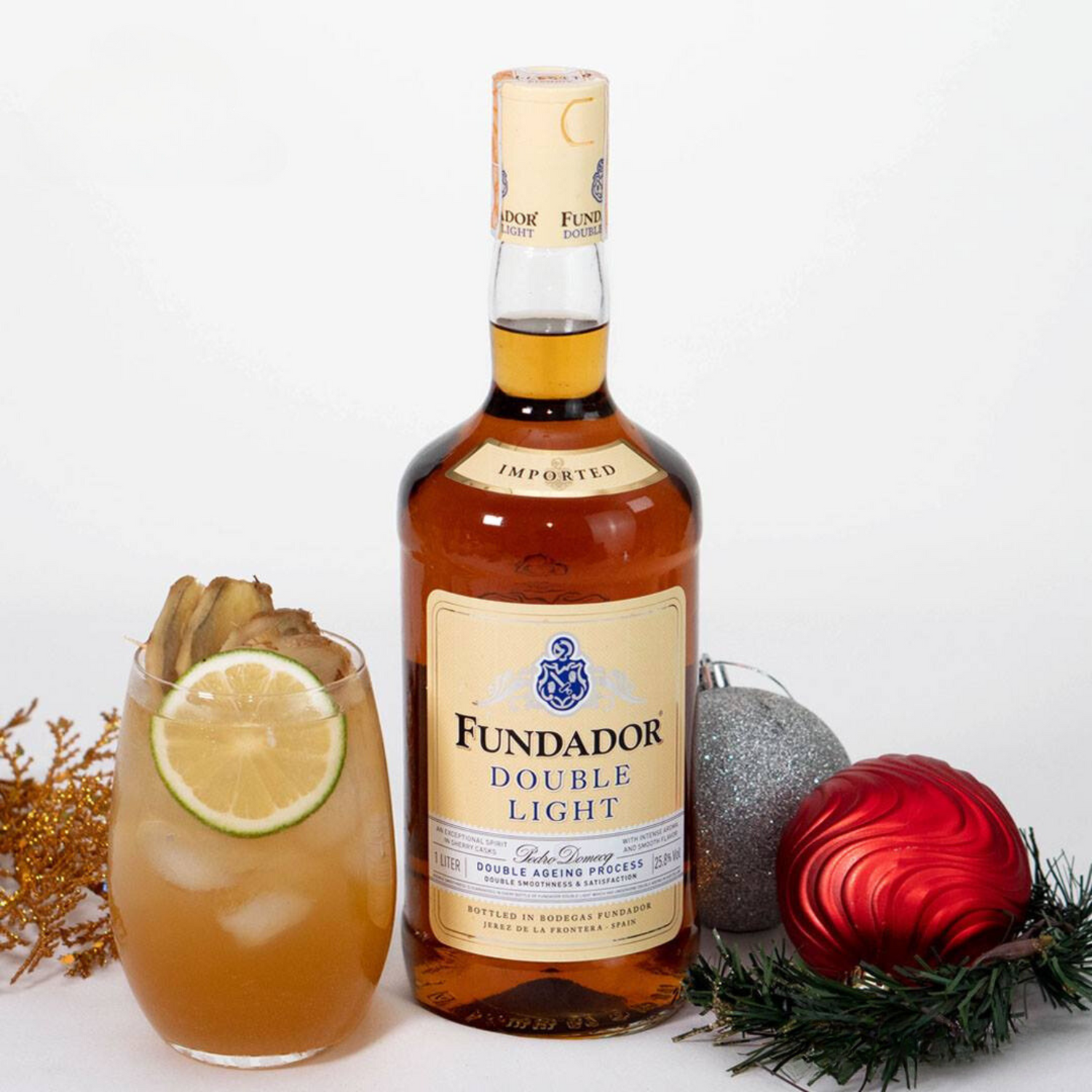 Fundador Double Light, 1L with Free Premium Shot Glass in Gift Carton Box